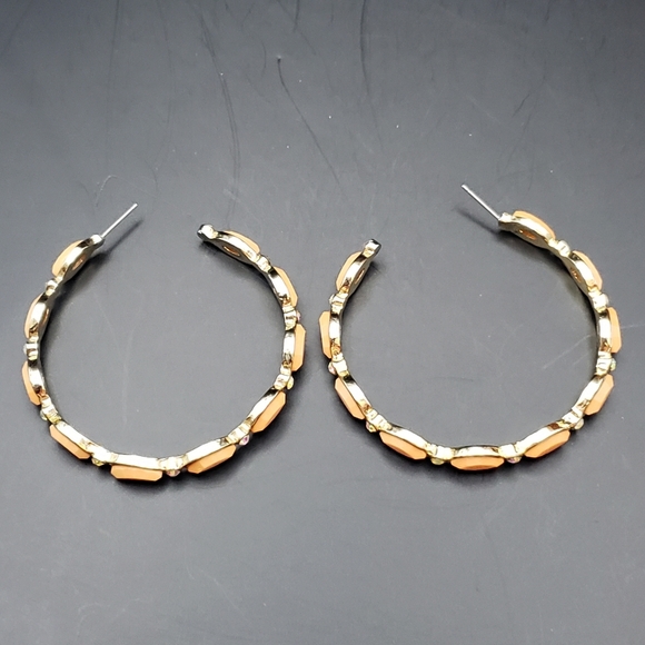 Peach with Clear Rhinestone 3/4 Hoop Earrings 2.2" - Picture 4 of 5